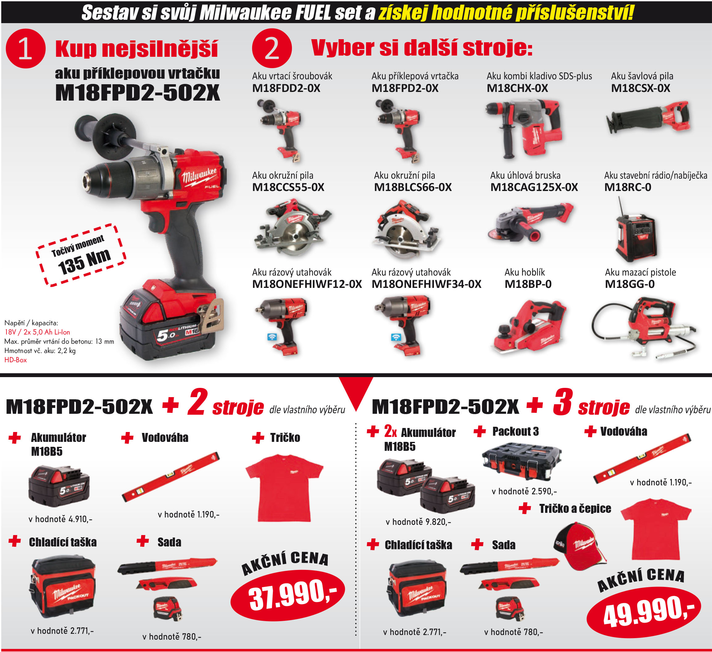 MILWAUKEE Sestav si svůj set M18FPD2 + 3 stroje